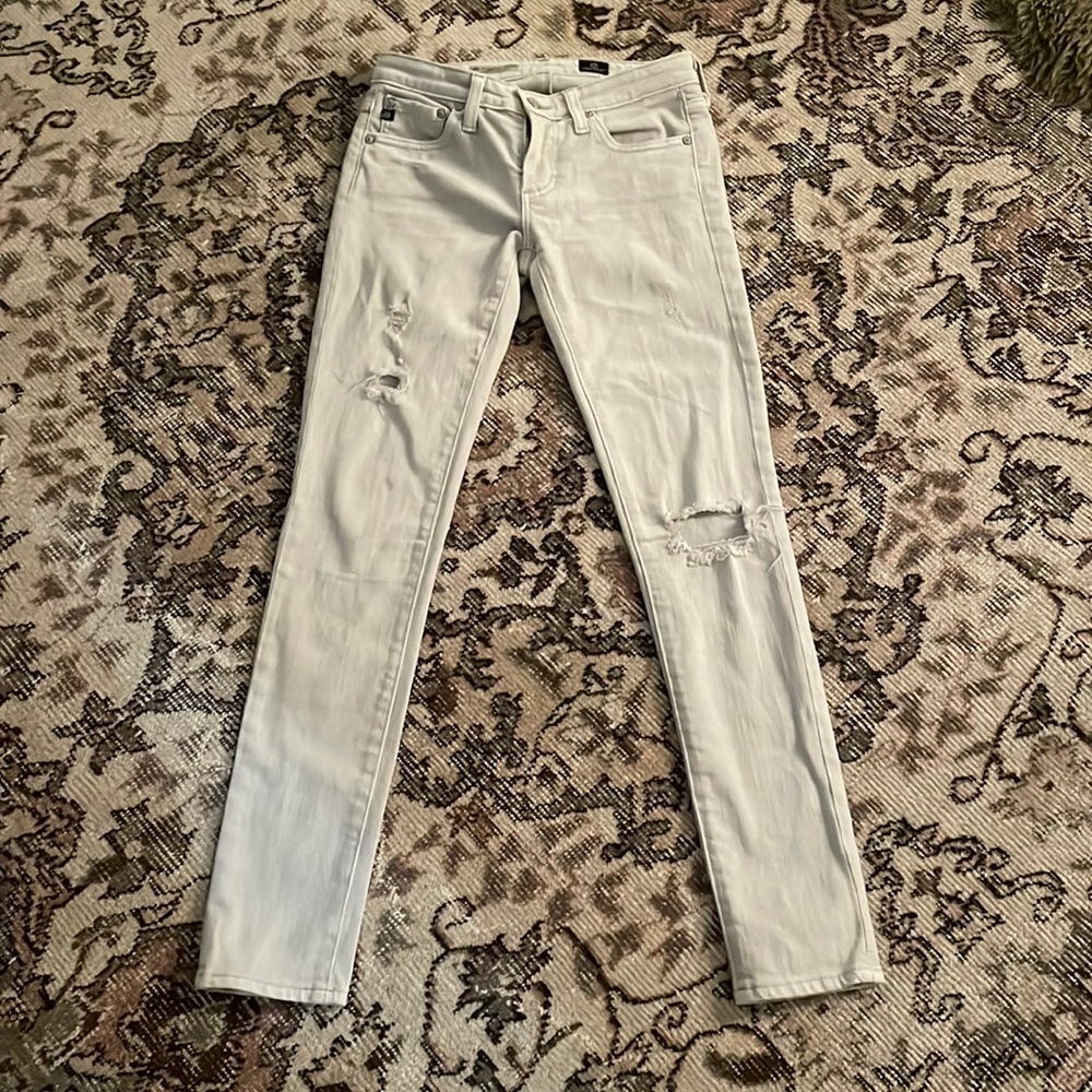Light gray size 25R super skinny ankle jeans by Adriano Goldschmied
